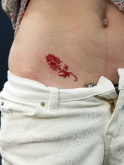 腹部美丽红色羽毛图腾纹身图案