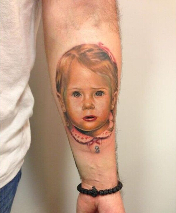 点击大图看下一张：手臂个性小孩肖像彩绘纹身图片