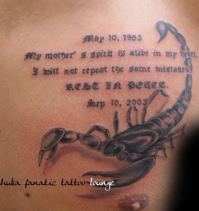 点击大图看下一张：时尚个性男性胸前蝎子英文字母纹身