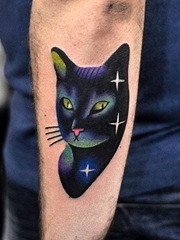 可爱的小黑猫纹身水彩猫脸纹身动物图案纹身