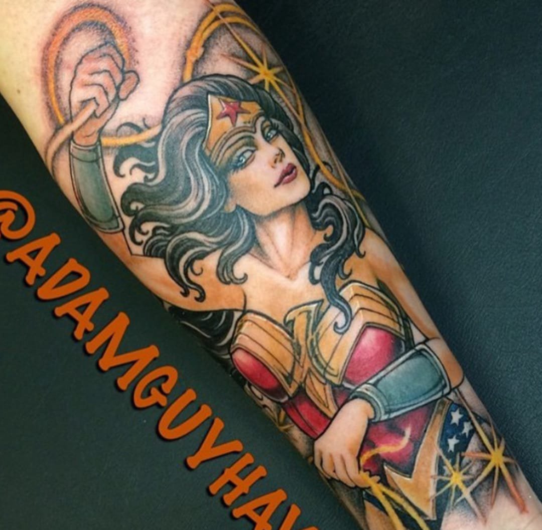 点击大图看下一张：卡通彩色纹身动漫人物神奇女侠漫画纹身图案