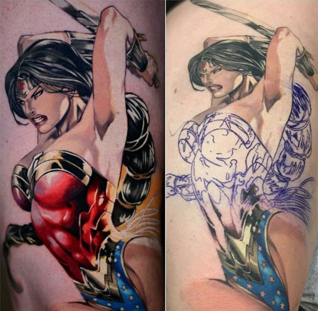点击大图看下一张：卡通彩色纹身动漫人物神奇女侠漫画纹身图案