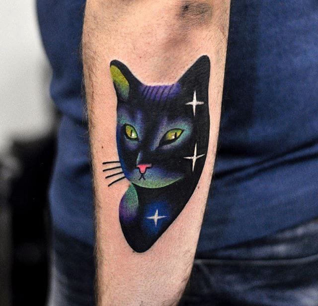 点击大图看下一张：可爱的小黑猫纹身水彩猫脸纹身动物图案纹身