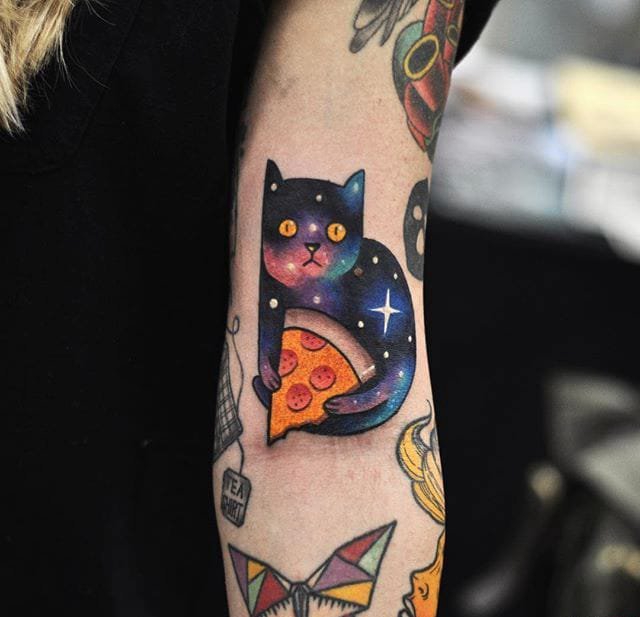 点击大图看下一张：可爱的小黑猫纹身水彩猫脸纹身动物图案纹身
