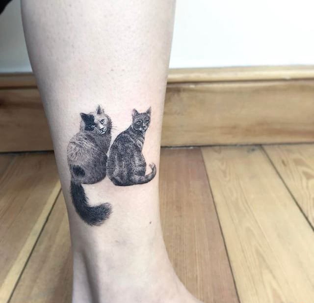 点击大图看下一张：可爱的小黑猫纹身水彩猫脸纹身动物图案纹身