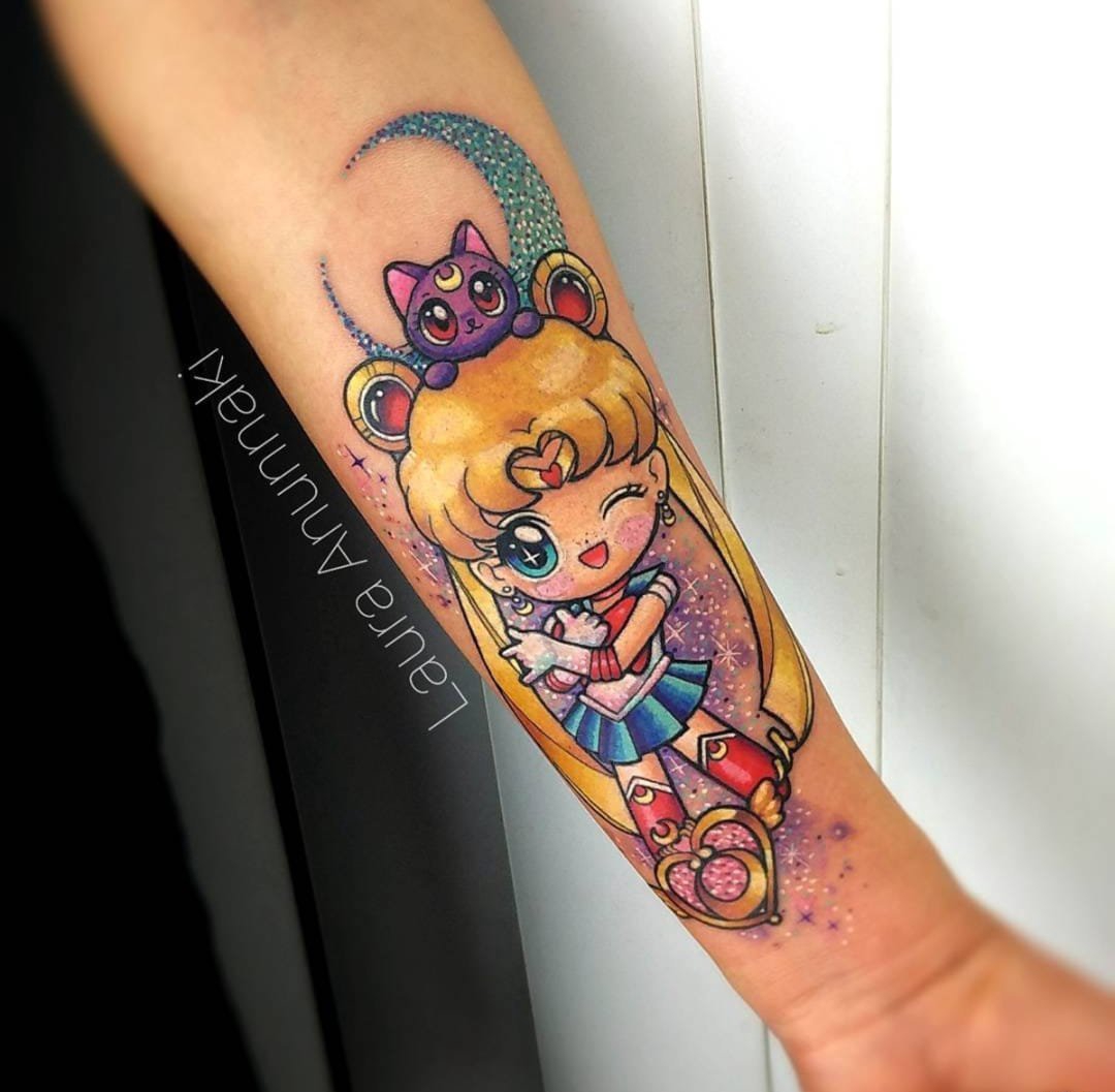 点击大图看下一张：超卡哇伊美少女战士纹身动漫人物卡通纹身小图