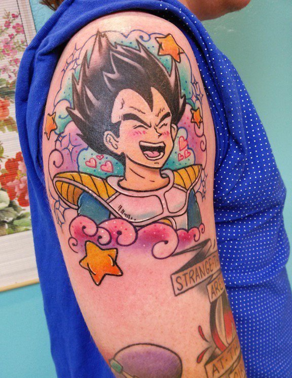 点击大图看下一张：日本动漫人物的纹身彩色的贝吉塔纹身图片