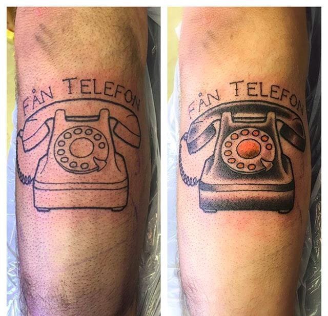 点击大图看下一张：怀旧风格老式电话机的古老纹身图案