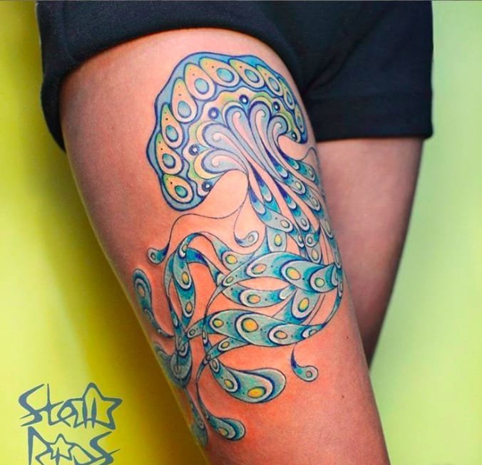 点击大图看下一张：漂亮的彩色纹身动物和植物纹身小花朵纹身图案