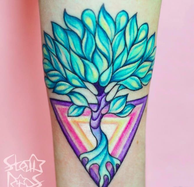 点击大图看下一张：漂亮的彩色纹身动物和植物纹身小花朵纹身图案