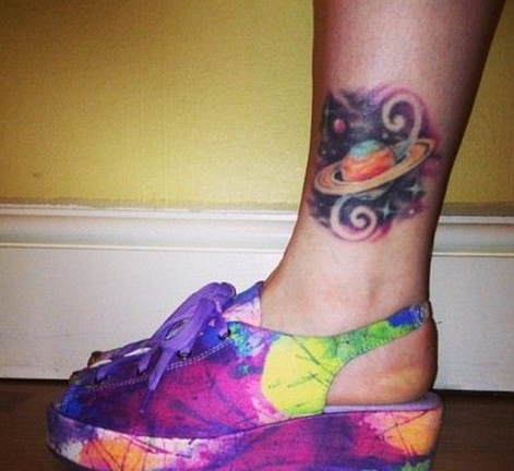 点击大图看下一张：女性脚踝时尚潮流的星空小星球纹身图片