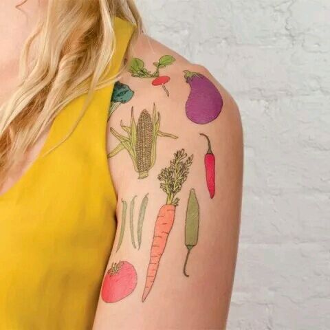 点击大图看下一张：营养蔬菜纹身图案
