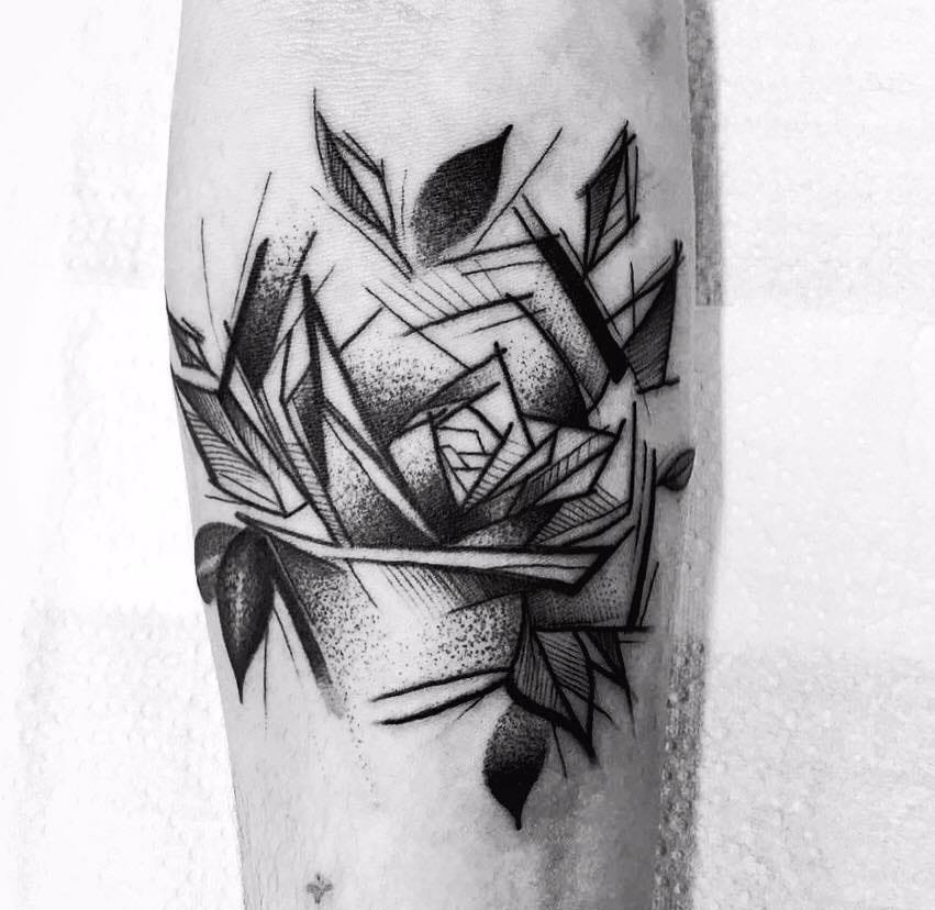 点击大图看下一张:14款黑色简易纹身素描抽象线条纹身点刺技巧图案