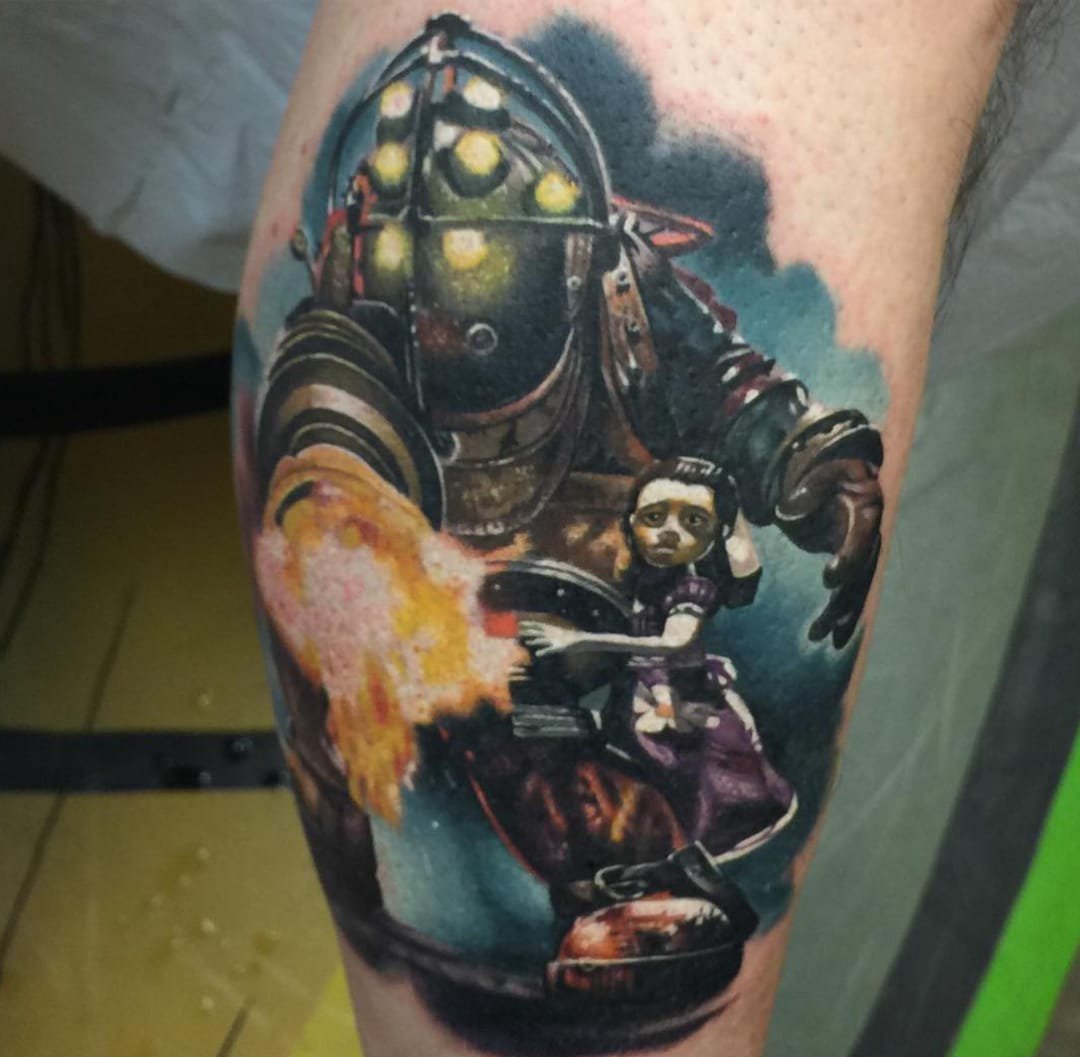 点击大图看下一张：卡通彩色纹身生化奇兵纹身系类游戏人物纹身图案