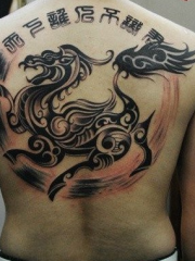 男性背部权威时髦的图腾麒麟字符纹身图案