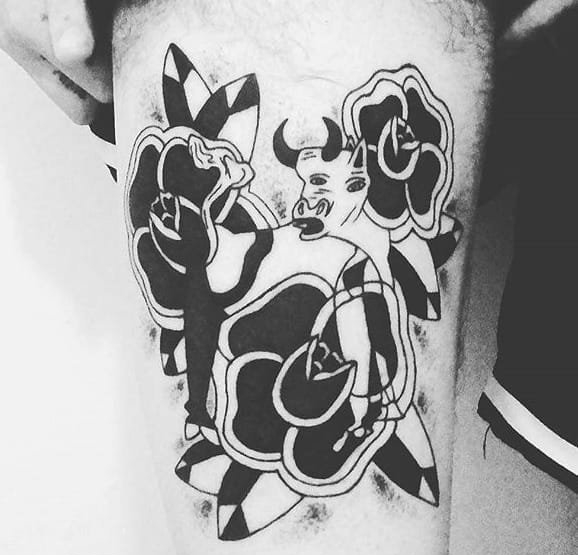 点击大图看下一张：简单个性线条纹身动物公牛头纹身和毕加索纹身图案