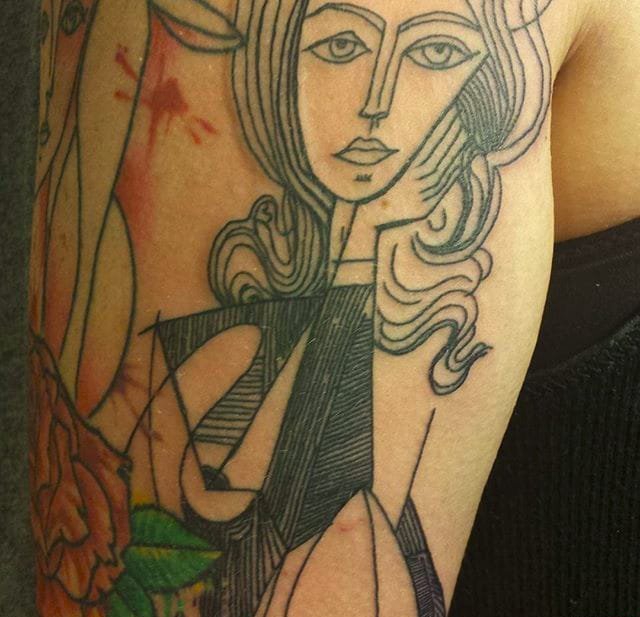 点击大图看下一张：简单个性线条纹身动物公牛头纹身和毕加索纹身图案