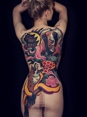 神奇民间传说九尾狐纹身日式纹身花臂和满背纹身图案