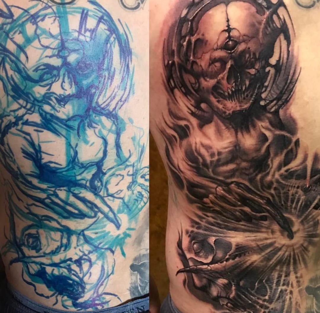 点击大图看下一张：世界上最恐怖的纹身人物肖像纹身妖魔鬼怪纹身图案