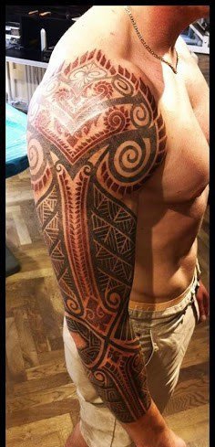 点击大图看下一张:男性超帅气的花臂部落图腾纹身图案