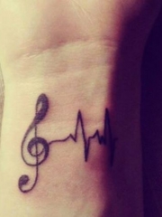 手腕上简单音符和心电图纹身图案