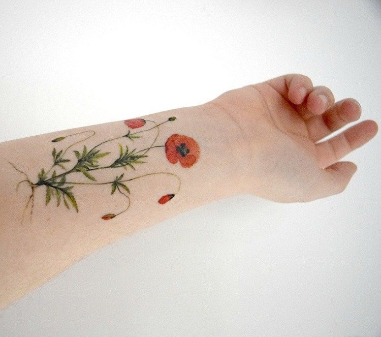 点击大图看下一张：手臂纹身水彩女神纹身小清新植物纹身小花朵纹身图案
