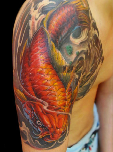 点击大图看下一张：半甲鲤鱼彩绘纹身图案
