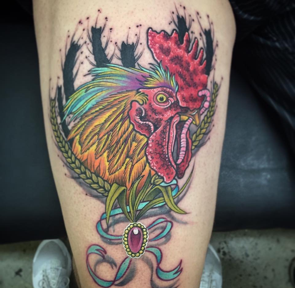 点击大图看下一张：男性时尚纹身彩色霸气的新传统纹身动物图案纹身