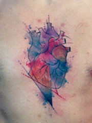 彩色水墨人体心脏纹身图案