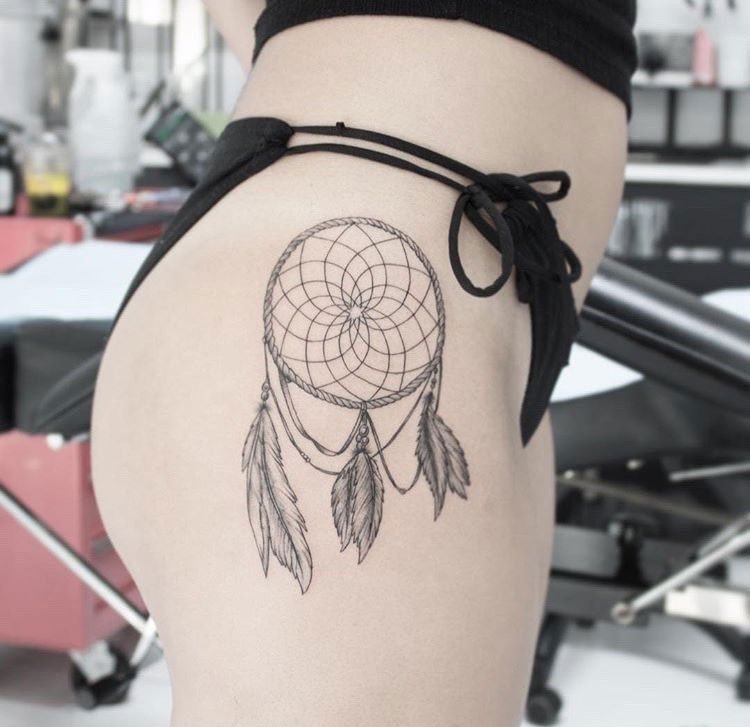 点击大图看下一张：31款几何纹身点刺技巧印第安风格纹身捕梦网纹身图