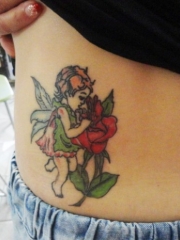 腹部天使玫瑰花彩绘纹身图案