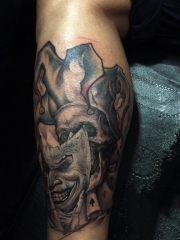 小腿黑暗小丑骷髅纹身图案