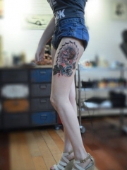 长腿美女大腿彩绘人像纹身图案