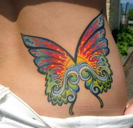 点击大图看下一张：美女腰部前卫漂亮的蝴蝶翅膀刺青图片