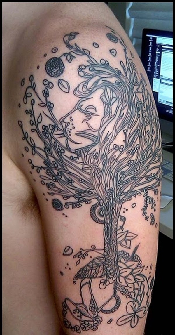 点击大图看下一张：各种帅气的树图案纹身图片欣赏