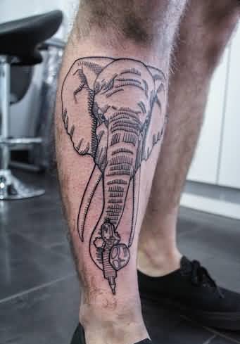 点击大图看下一张：很霸气很精美的正面大象纹身图案