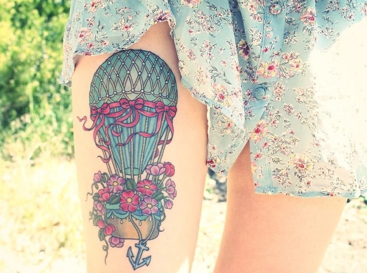 点击大图看下一张：女性性感部位上漂亮的热气球纹身图案