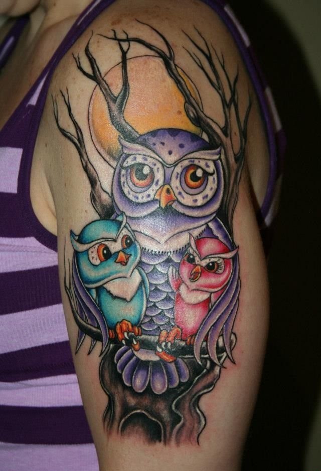 点击大图看下一张：有帅气或很萌很可爱的猫头鹰纹身图案欣赏