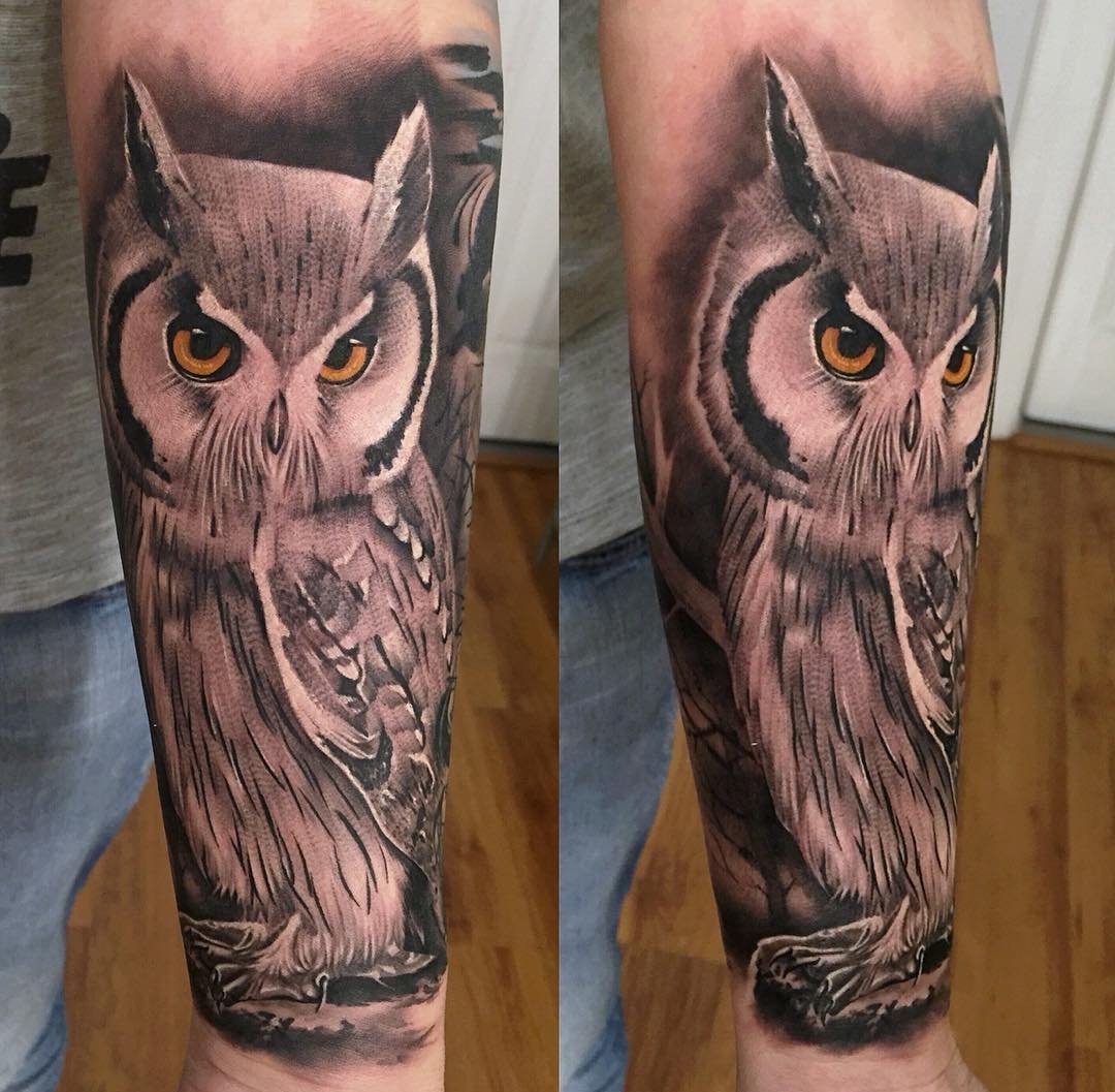 点击大图看下一张:有帅气或很萌很可爱的猫头鹰纹身图案欣赏