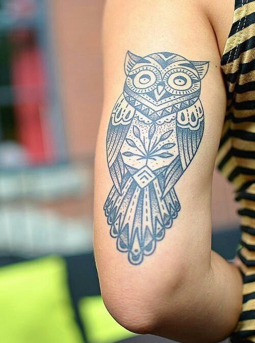 点击大图看下一张:有帅气或很萌很可爱的猫头鹰纹身图案欣赏