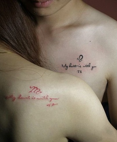 点击大图看下一张：情侣唯美简单的英文字母纹身图案