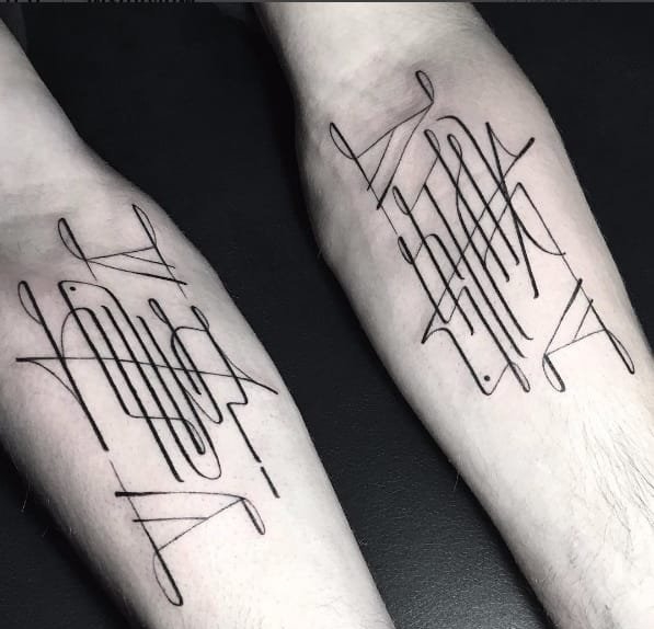 点击大图看下一张：创意对称纹身图案线条纹身简洁英文字母纹身图案