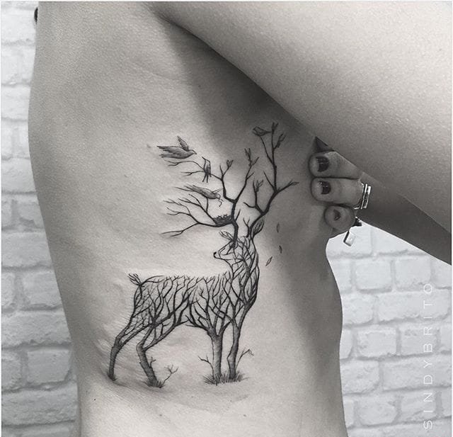 点击大图看下一张：创意线条纹身简洁动物图案纹身