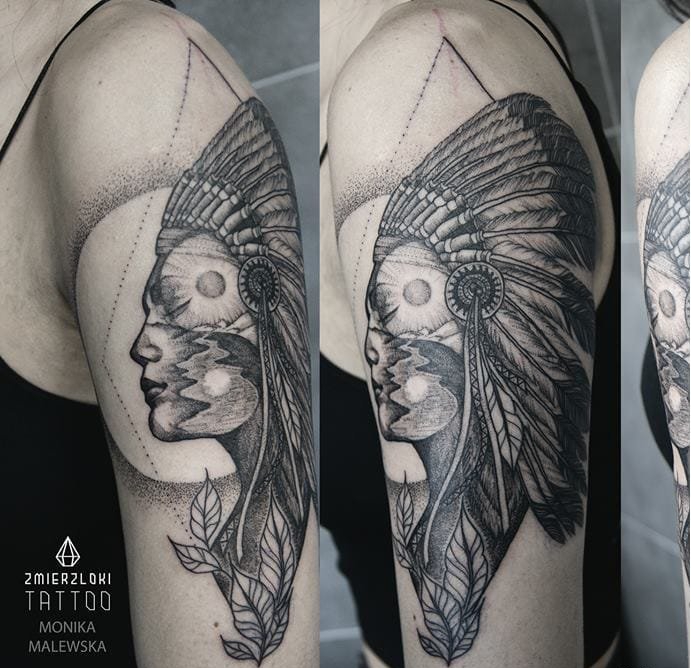 点击大图看下一张：个性黑白点刺纹身图案