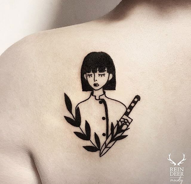 点击大图看下一张：女孩黑白简单个性线条纹身图案