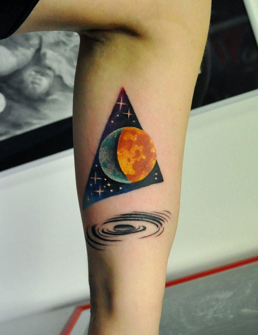 点击大图看下一张：原宿星空纹身小宇宙纹身和小星球纹身几何纹身图案