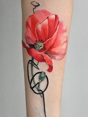 女生中国风花卉泼墨纹身图案