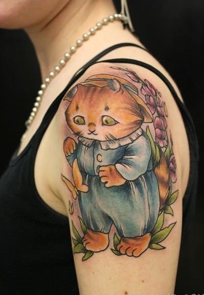 点击大图看下一张：彩色的各种风格猫纹身动物图案纹身