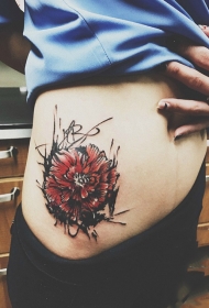 腰部罂粟花个性纹身图案