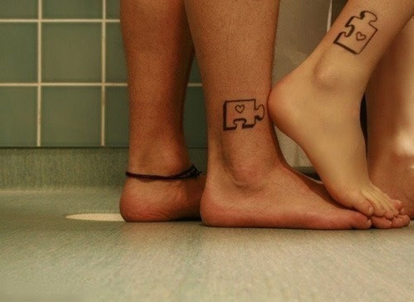点击大图看下一张：情侣脚踝拼图图腾个性纹身图案